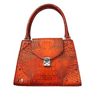 DIVA Orange Faux Leather Purse Handbag 12”x 9”x 3” Crock Embossed Studded